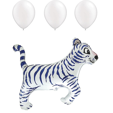 Animal Theme Balloons, 36 Inch TIGER WHITE, 3 Pearl White Latex Set